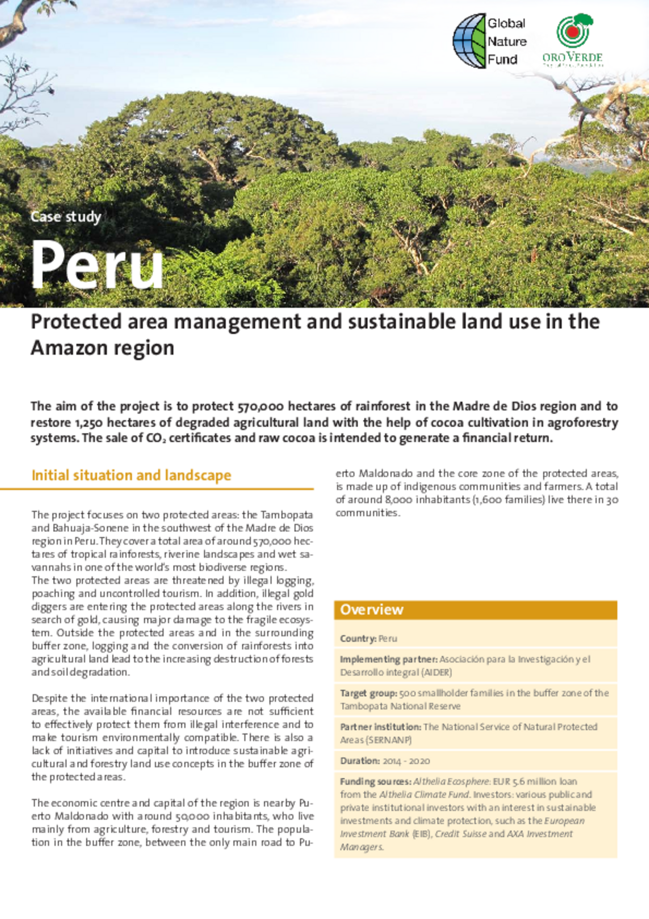 Case Study Peru: Protected area management and sustainable land use in the Amazon region