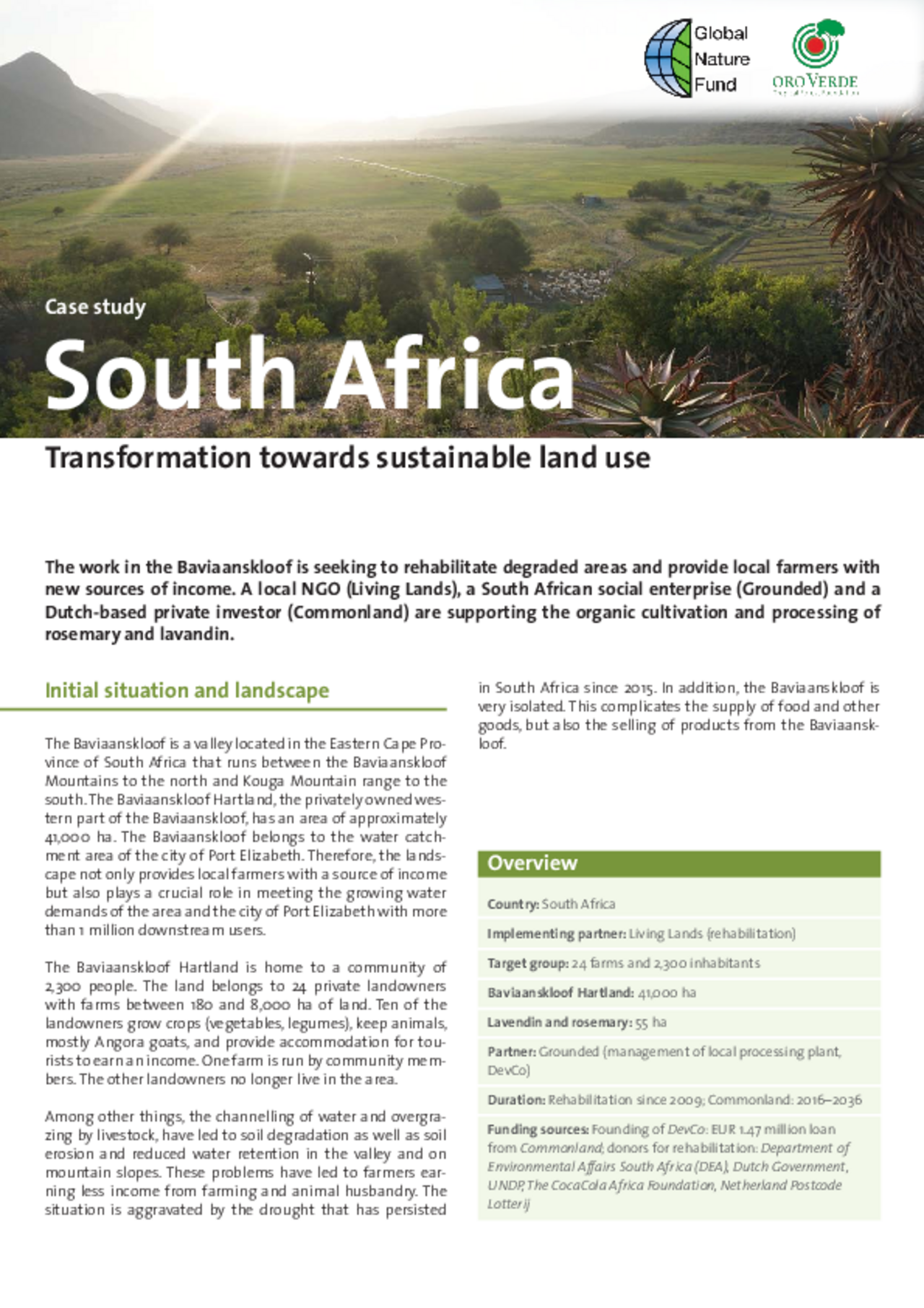 case study South Africa: Transformation towards sustainable land use
