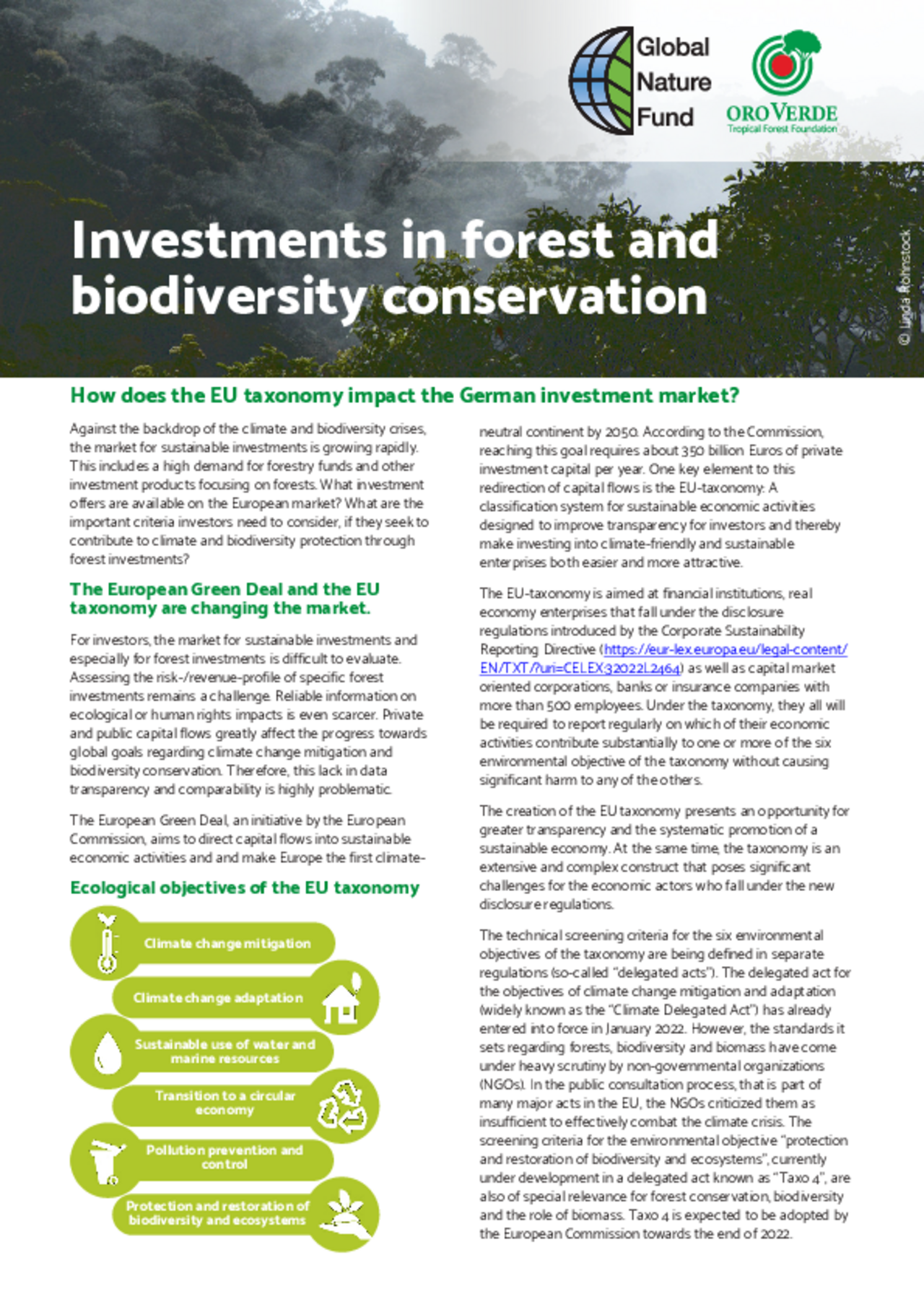 Factsheet Investments in forest and biodiversity conservation